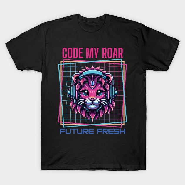 neon cyberpunk lion graphic T-Shirt by chems eddine